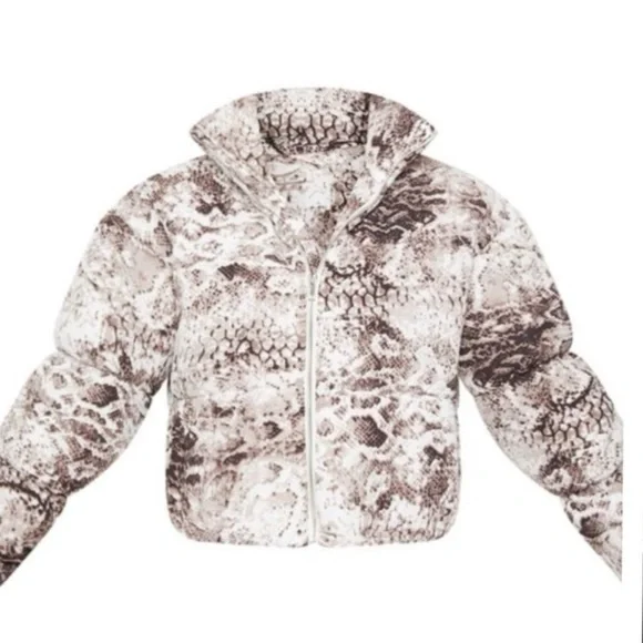 PrettyLittleThing Snake Print Puffer Jacket, sz 6 - Picture 2 of 8